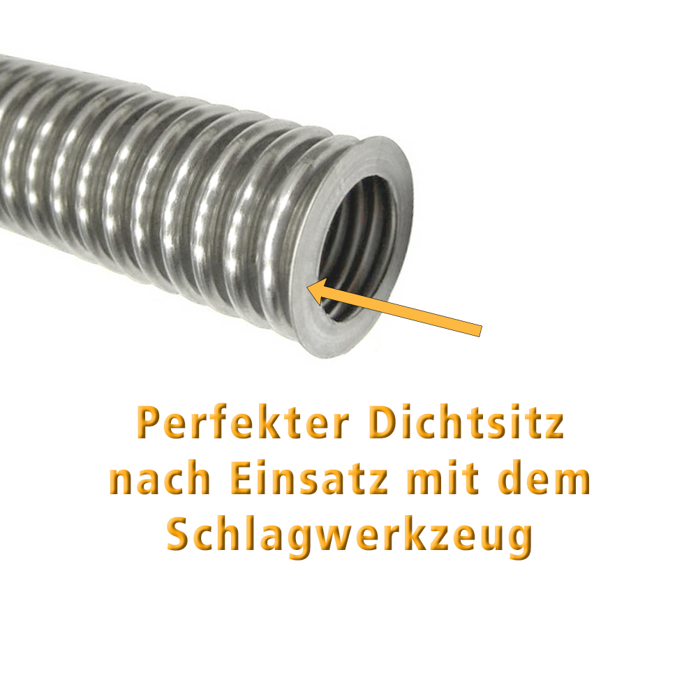 Profi-Schlagwerkzeug zur Bördelherstellung für Solar- & Edelstahl-Wellrohre DN8–DN25 – Grundkörper aus massivem Stahl, austauschbarer Einsatz, langlebige Qualität