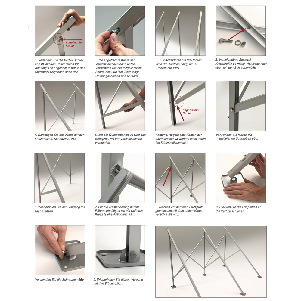 Flachdach-03 Flachdachaufständerung 45° für Eurotherm-Solar PRO Vakuumröhrenkollektor 20R