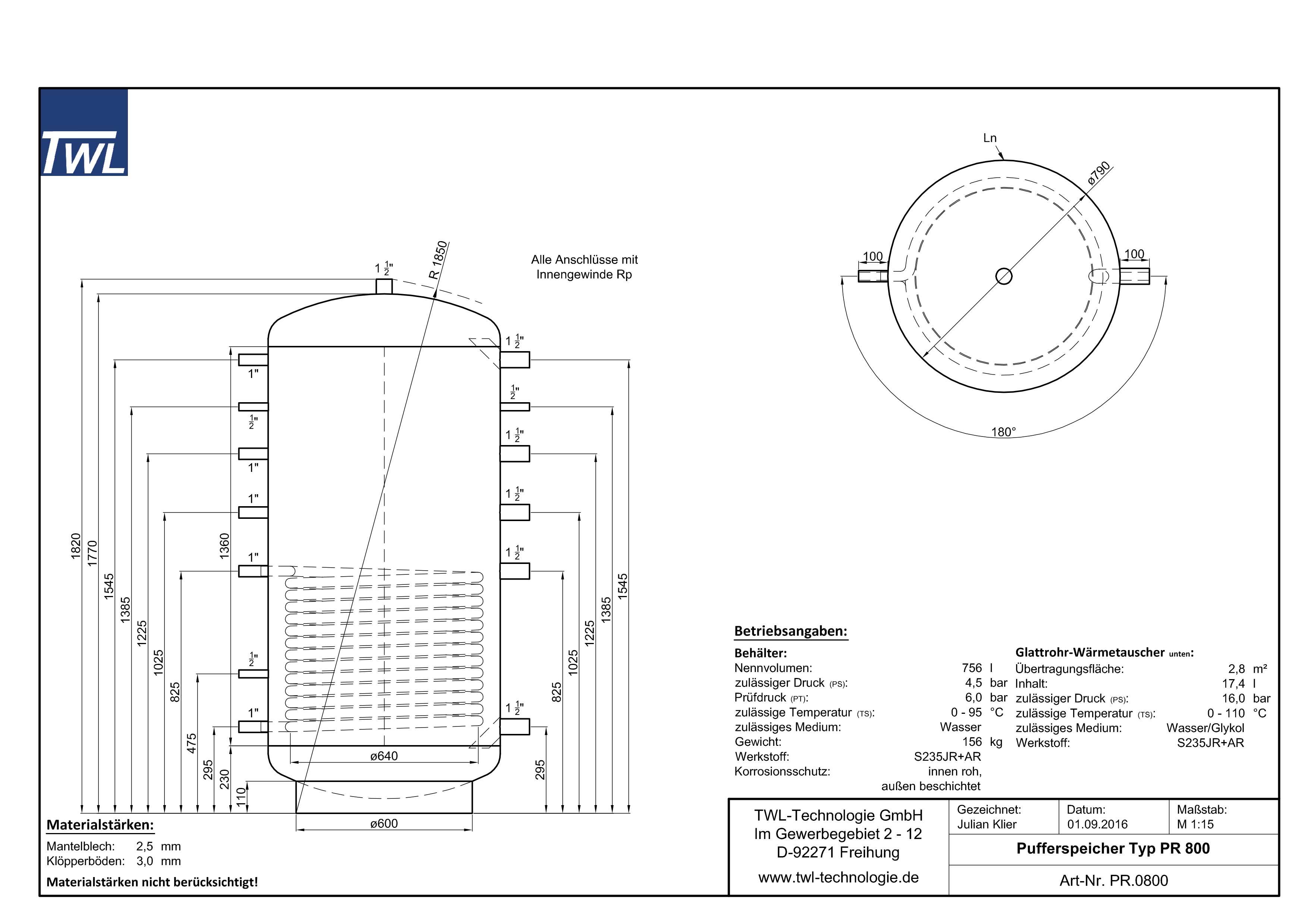 PR-0800-datenblatt TWL Pufferspeicher PR 800 Liter - ÖkoLine-A Isolierung