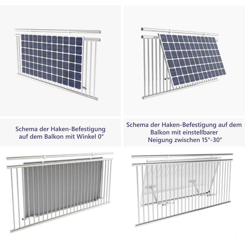 Solarmodul Halterung für Balkonkraftwerke - runde Geländer bis 30° neigbar - 0% MwSt.