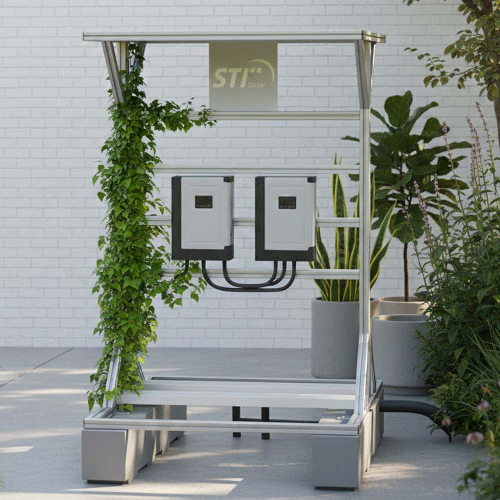 Wechselrichterunterstand DUO inkl. Betonsockel – Offene Aluminium-Schutzkonstruktion für zwei Wechselrichter, extrem stabil & wetterfest