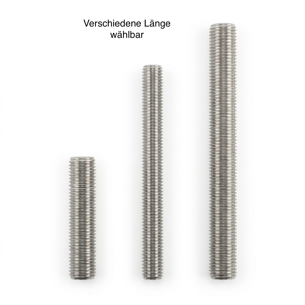 Gewindestange DIN 976 Edelstahl A2 M10 – 40 bis 180 cm Länge wählbar, Vollgewinde, individuell kürzbar, für Montage, Befestigung und Konstruktionen