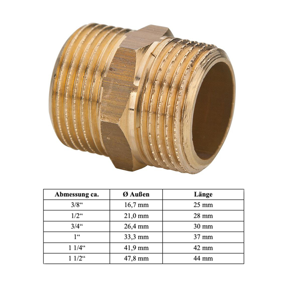 Messing Doppelnippel 1/2" - DN15 - Außengewinde Messing Doppelnippel 1/2" - DN15 - Außengewinde