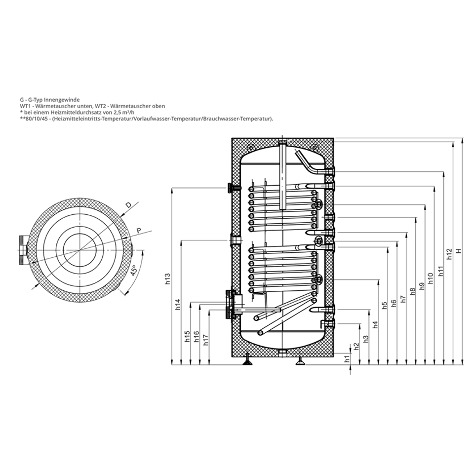 S2WT-693020200-schema 200L Warmwasserspeicher - 2 Wärmetauscher Brauchwasserspeicher Solarspeicher Boiler