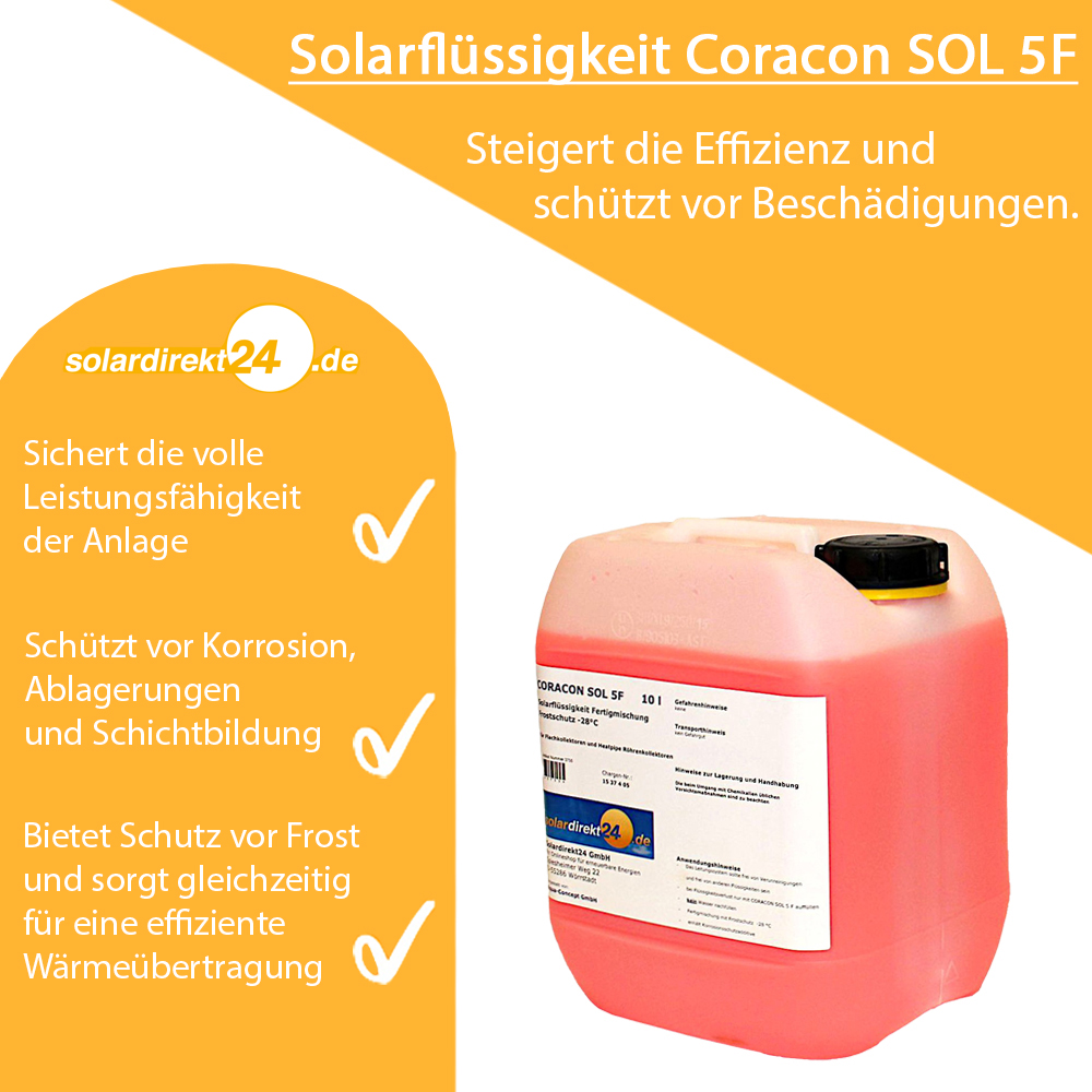 Solarflüssigkeit Coracon Sol 5F -28°C Solarliquid Frostschutz Solaranlage Solarflüssigkeit Coracon Sol 5F -28°C Solarliquid Frostschutz Solaranlage