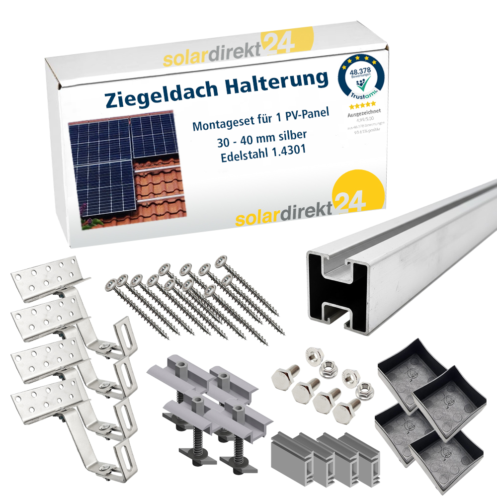Solar Halterung Ziegeldach I Set für 1 PV Module 30-40mm I Solarmodul Halterung Balkonkraftwerk I Solarmodulbefestigungsset für Ziegeldächer