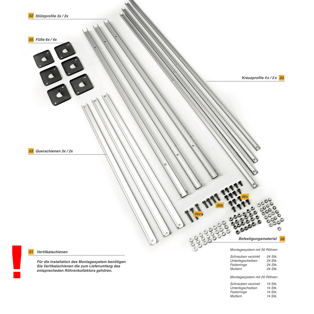 Flachdach-02 Flachdachaufständerung 45° für Eurotherm-Solar PRO Vakuumröhrenkollektor 20R