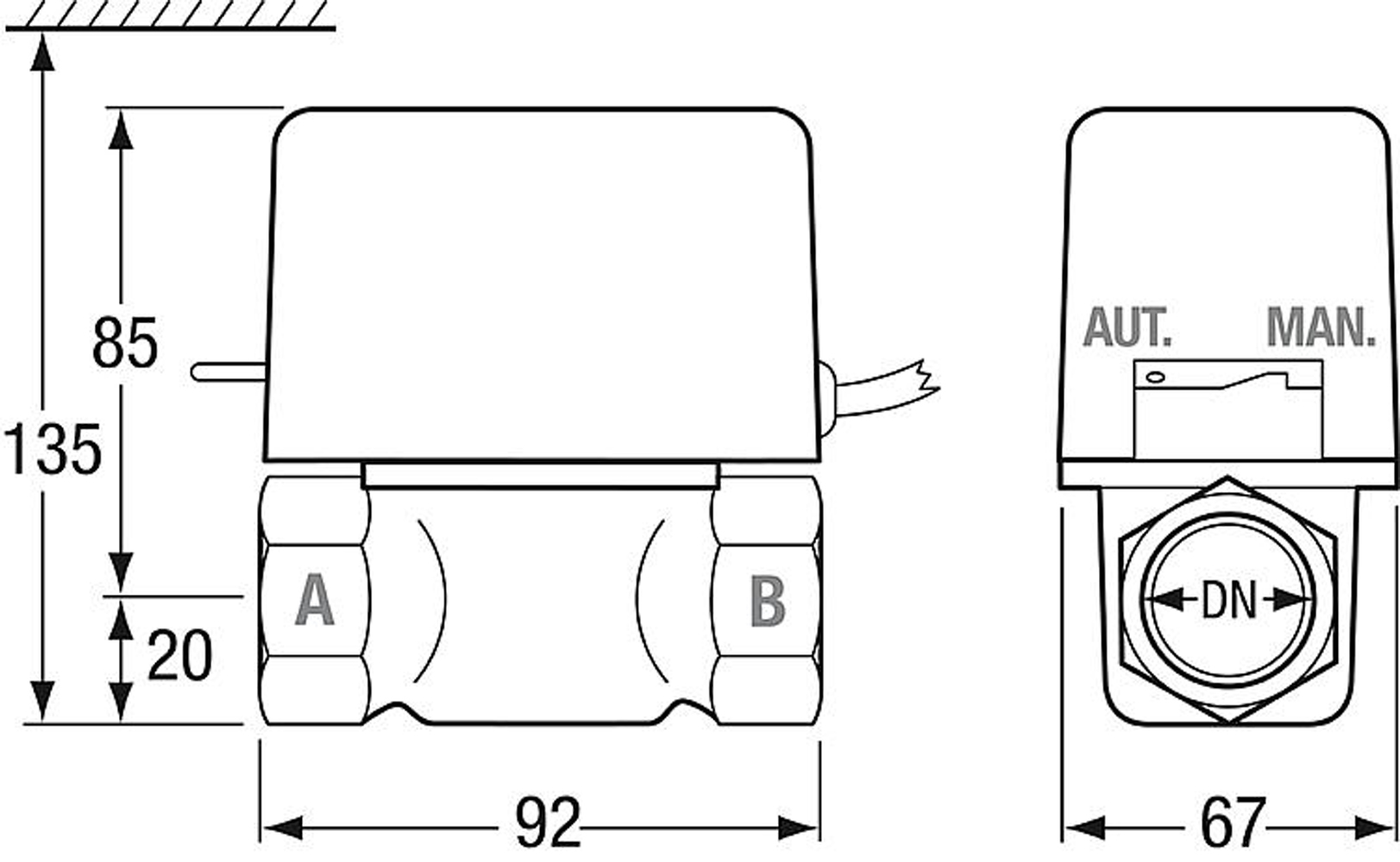 Motorisierte-2-Wege-Zonenventile-Skizze Zwei-Wege-Zonenventil Heizung mit Endschalter 1/2 Zoll Innengewinde B-Ware