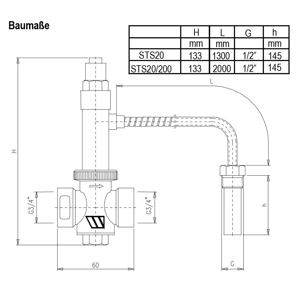 9002901-02 3/4" Thermische Ablaufsicherung STS20 Kapillarrohr 130 cm Sicherheitsventil Kessel
