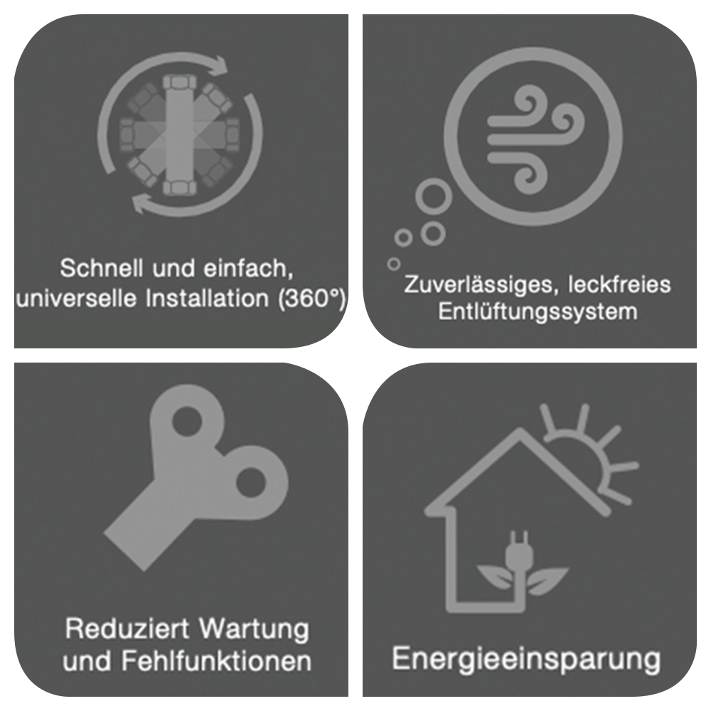 1 Zoll AUTOCLOSE-LUFTABSCHEIDER - Universal - SpiroVent Solar bis 180°