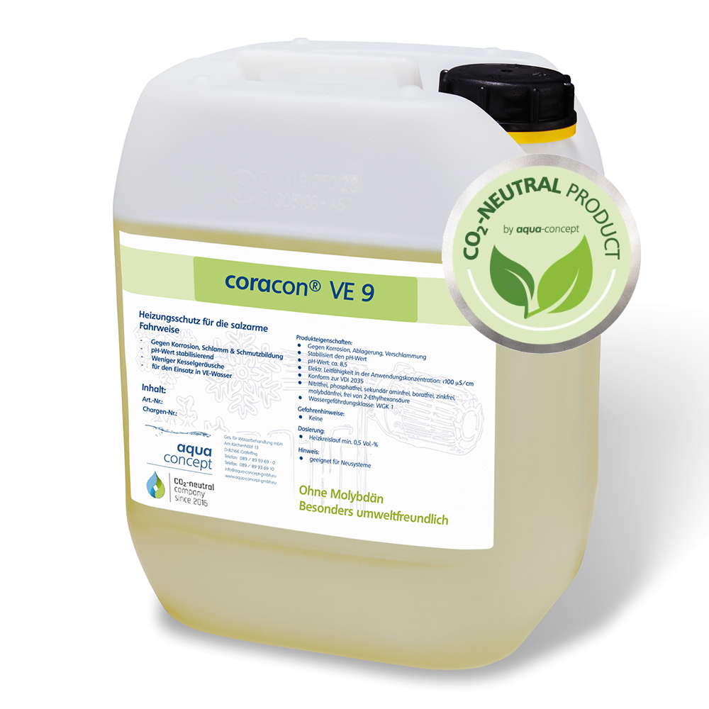 10 Liter coracon® VE 9 Heizungsschutz Konzentrat – CO₂-neutrales Korrosionsschutzmittel für salzarme Fahrweise, pH-Stabilisierung, Leitwertoptimierung & Schutz aller Metallarten