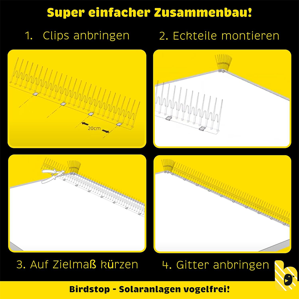 Birdstop Eckstück H: 12cm Vogelschutz für Solaranlagen – Marderschutz für PV-Module & Dach