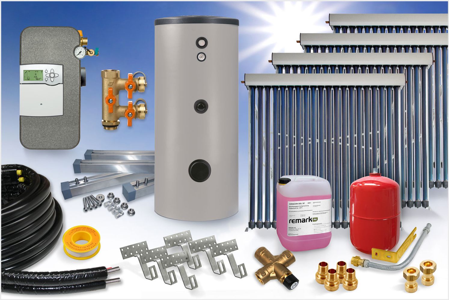 Solardirektpaket-BW-und-HZ-4VK-klein Vakuumröhrenkollektor - Brauchwasser & Heizung Paket 18,32m² - 1000 Liter Speicher (BWH-19.1000)