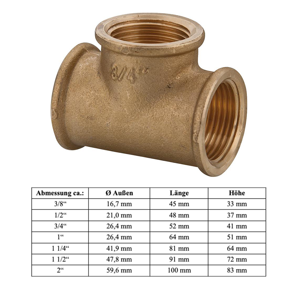 Messing T-Stück 3/4" - DN20 - Innengewinde Messing T-Stück 3/4" - DN20 - Innengewinde