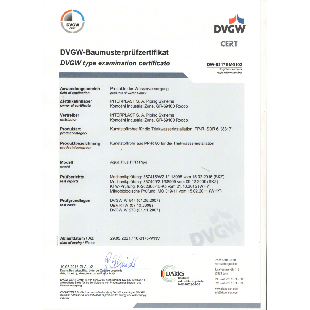 Aqua-Plus-DVGW-Zertifikat-2 Aqua-Plus - PPR Rohr Muffe Kunststoff Schweißsysteme 20-40 mm