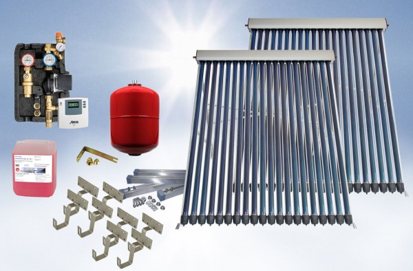 Solarthermie Basic Paket - Eurotherm-Solar Vakuumröhrenkollektor - 18,2m²