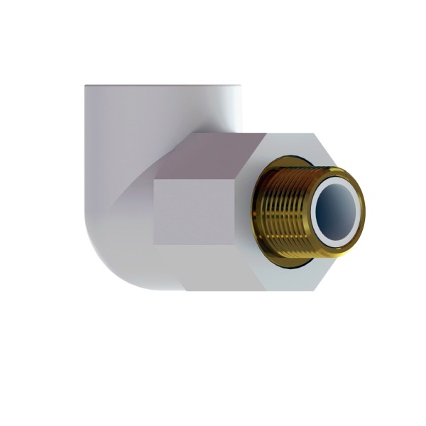 Aqua-Plus - PPR Rohr Winkel 90° AG d = 20 mm x DN15 (1/2"), weiß